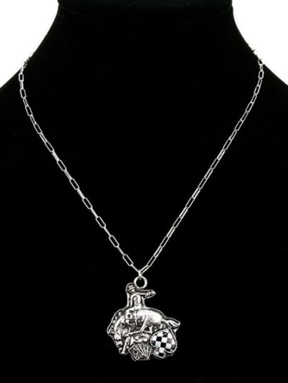 Western Bronc Checker Spade Rodeo Necklace - SN0157SBWT